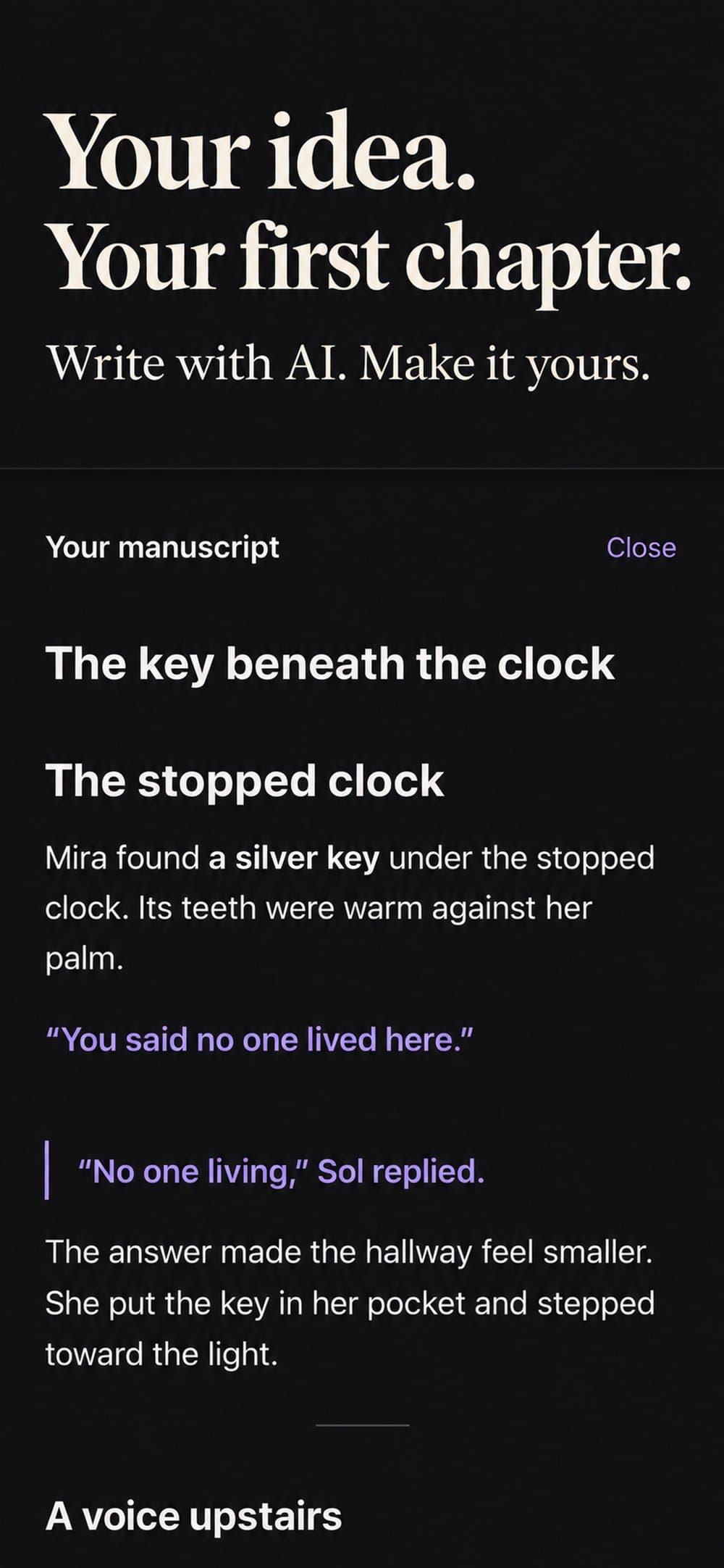Your idea, your first chapter: a manuscript page in AIBookCraft